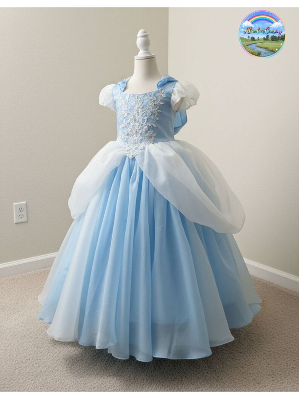 Girls Cinderella Princess Dress Costume with Gloves Satin Tulle Ball Gown